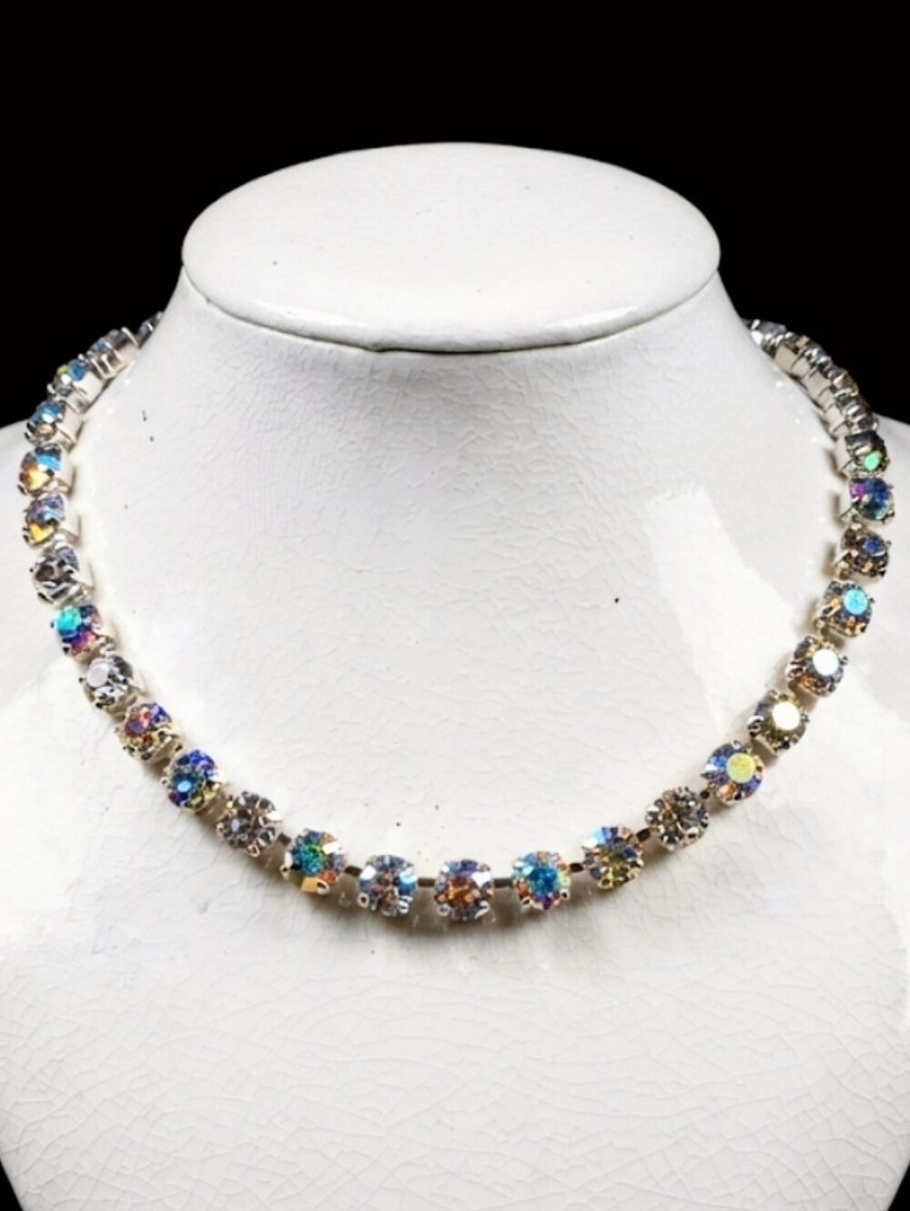 Luminous AB and Crystal Necklace & Earrings Sterling Silver Plated